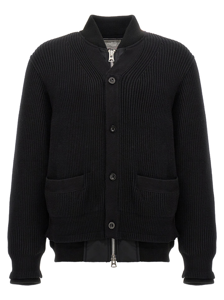 Nylon Insert Cardigan Maglioni Nero