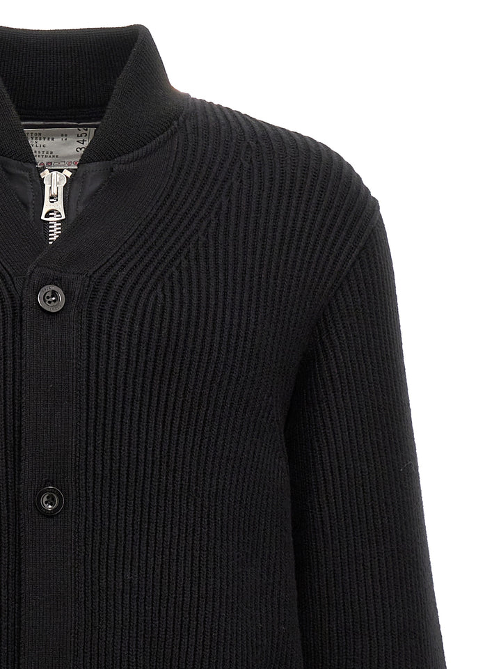 Nylon Insert Cardigan Maglioni Nero