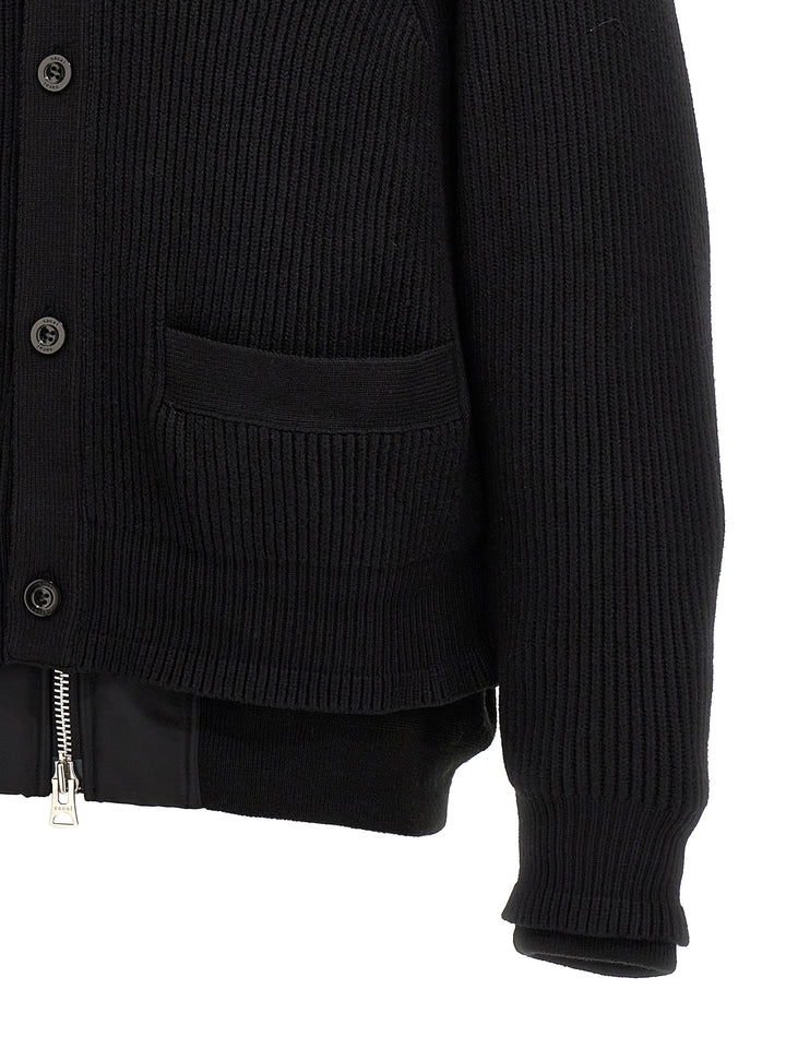 Nylon Insert Cardigan Maglioni Nero