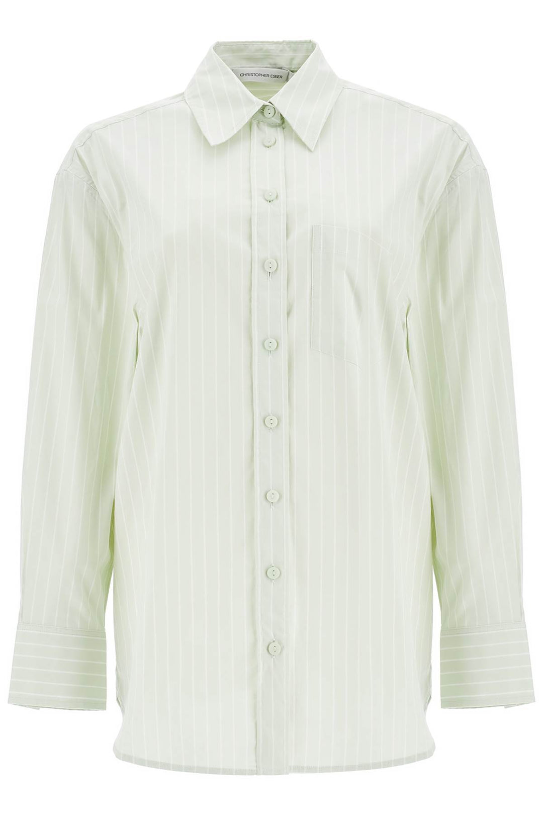 Camicia In Cotone Verde Menta Con Righe Bianche