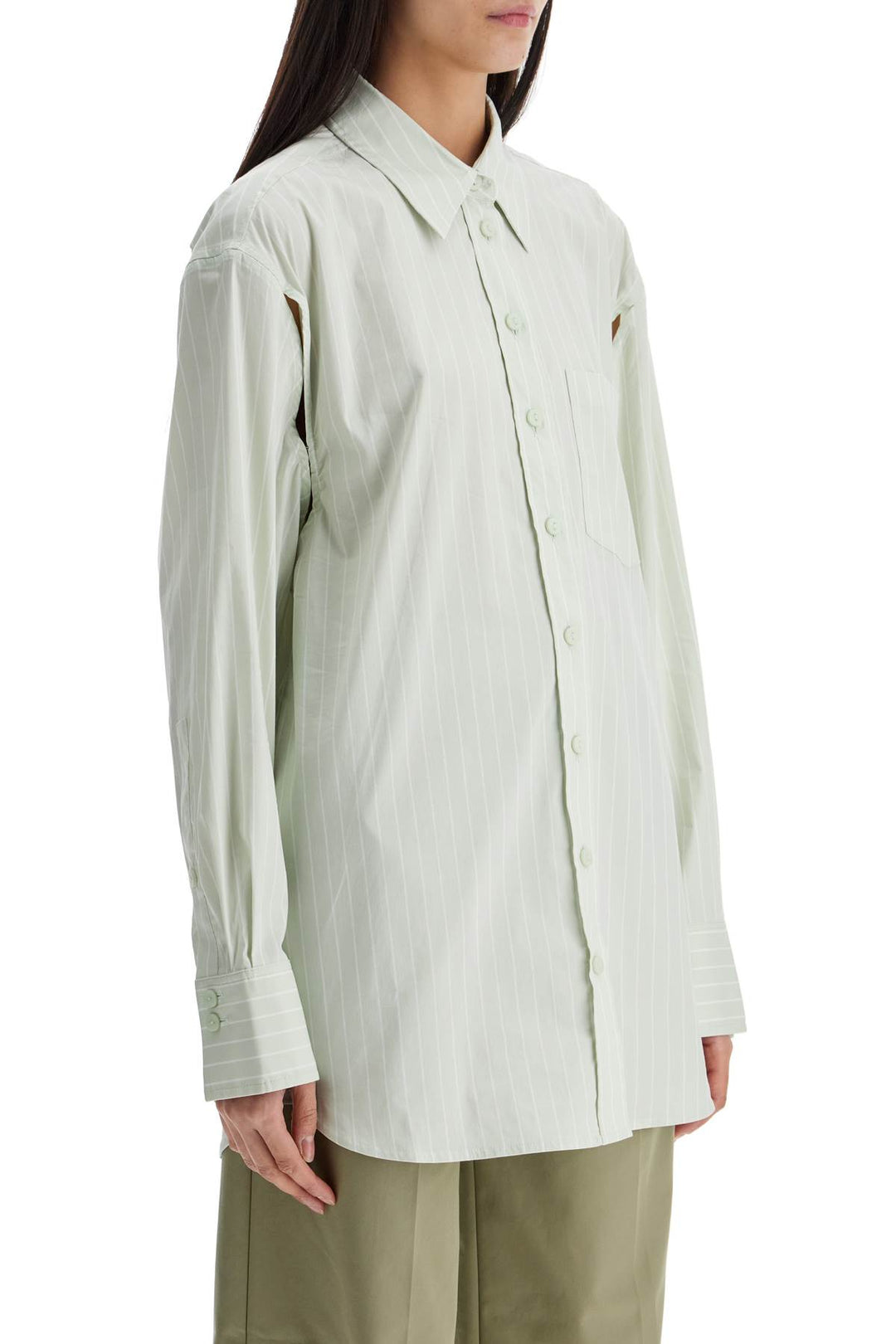 Camicia In Cotone Verde Menta Con Righe Bianche