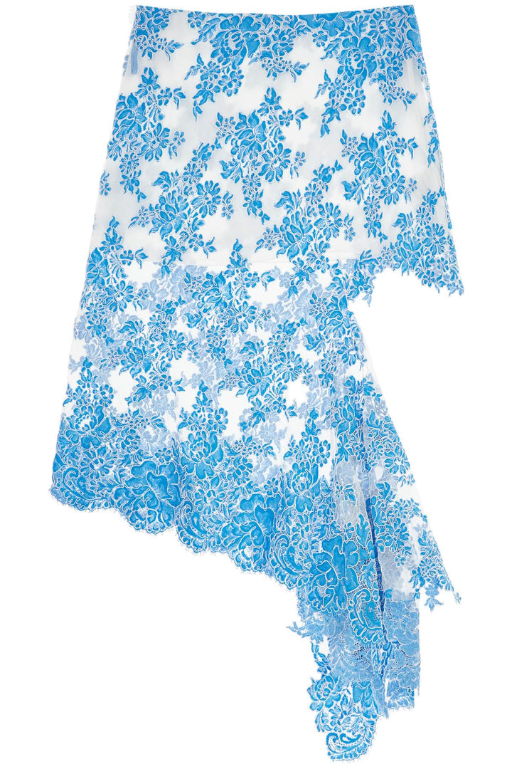 Gonna In Pizzo Di Cotone Blu Floreale Asimmetrica