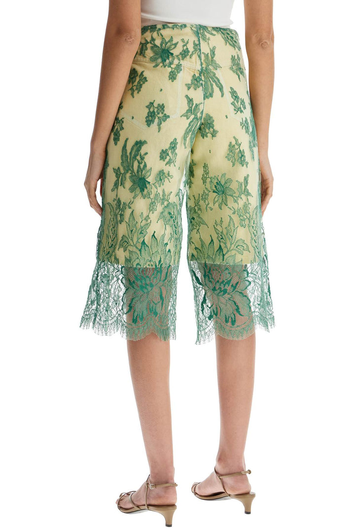 Pantaloncini In Pizzo Verde Anice Con Ricamo Floreale