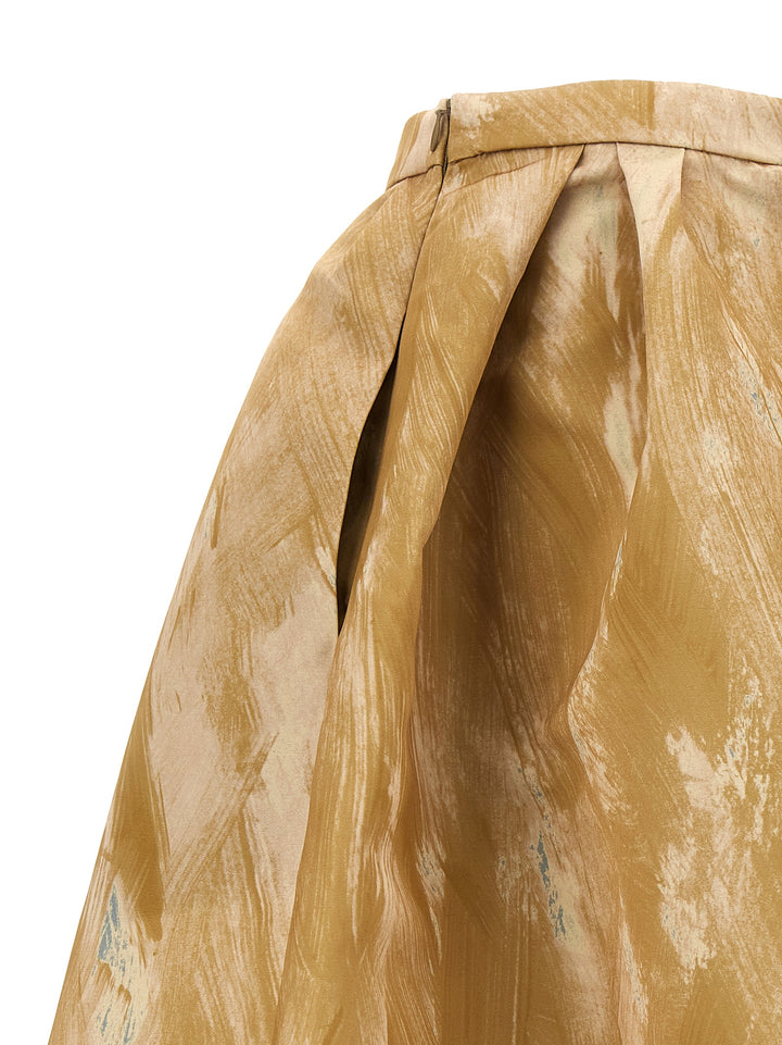 Flared Midi Skirt Gonne Beige