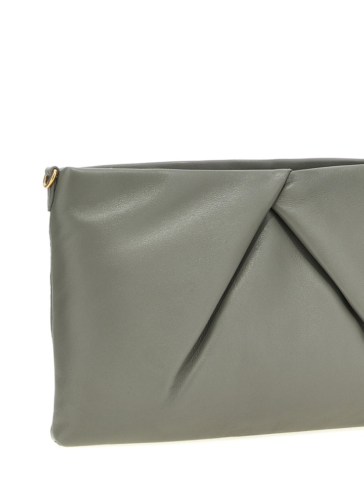 Logo Leather  Bag Clutch Grigio