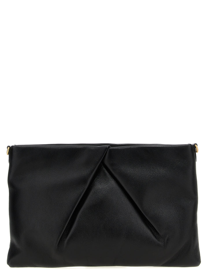 Logo Leather  Bag Clutch Nero