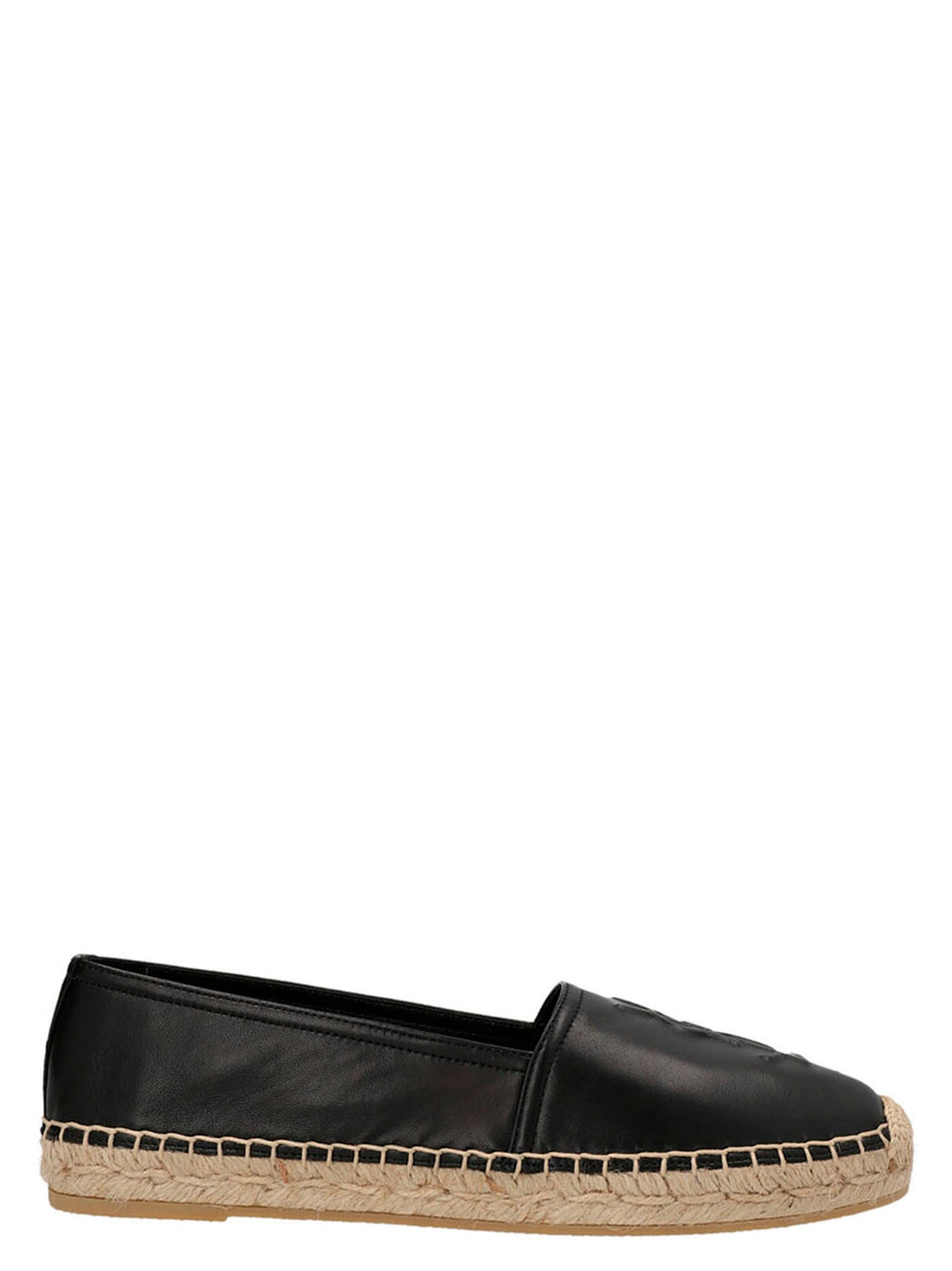 Logo Leather Espadrilles Flat Shoes Nero