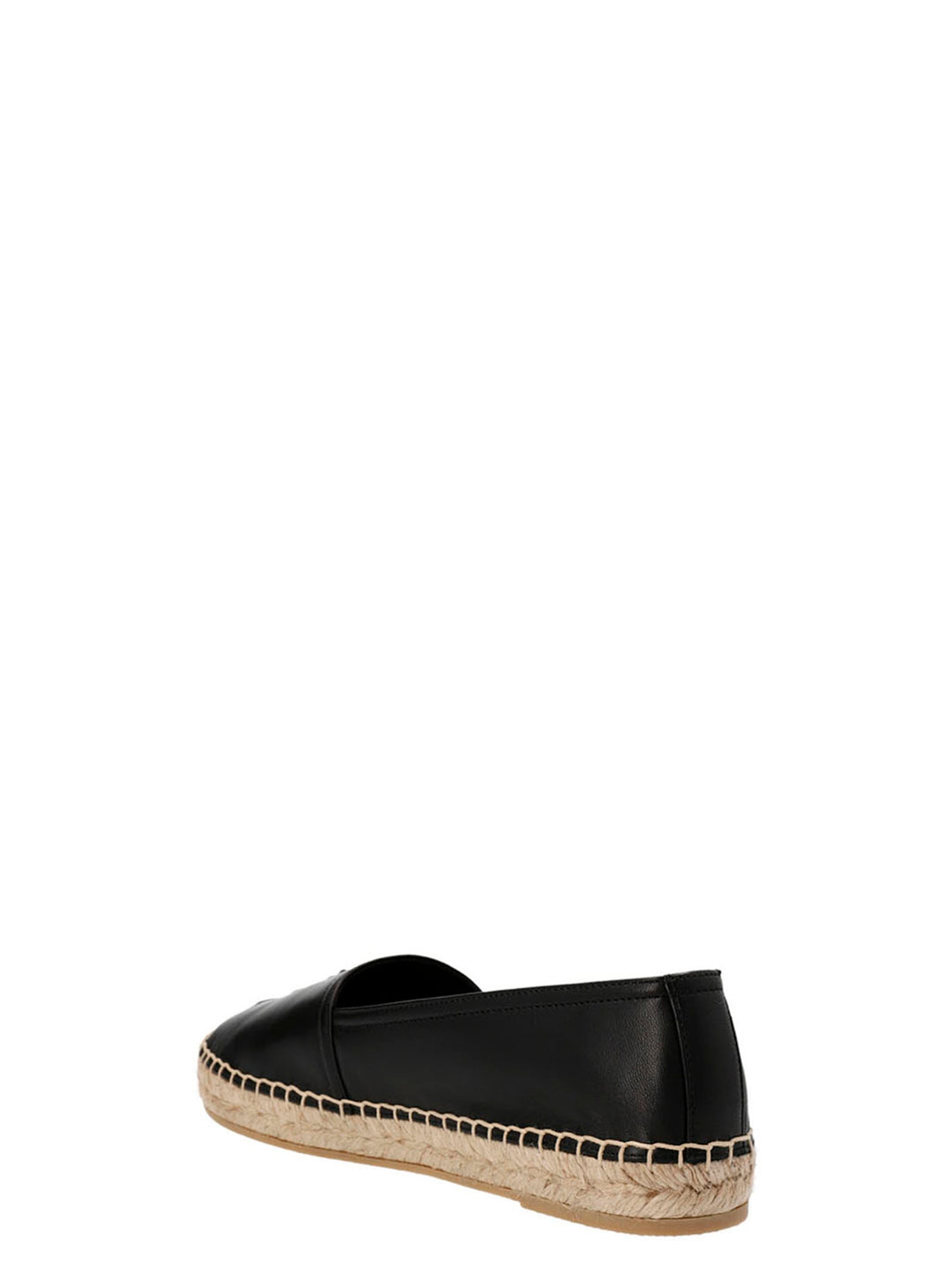 Logo Leather Espadrilles Flat Shoes Nero