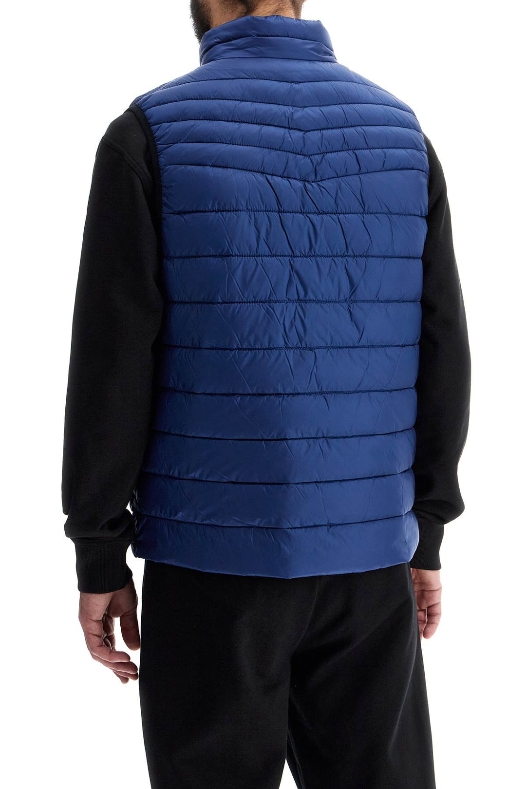 Gilet Imbottito A Righe Blu Collo Alto