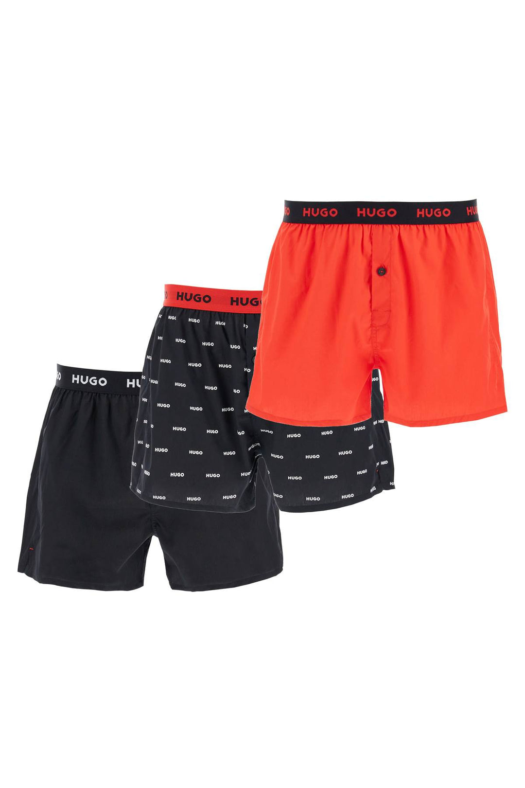 Set 3 Boxer Cotone Loose Con Bottoni Rosso E Nero