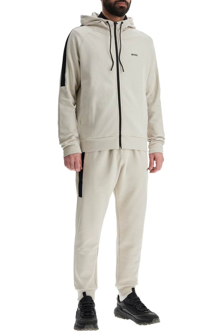 Completo Sportivo Uomo Con Cappuccio E Zip Beige Chiaro In Cotone