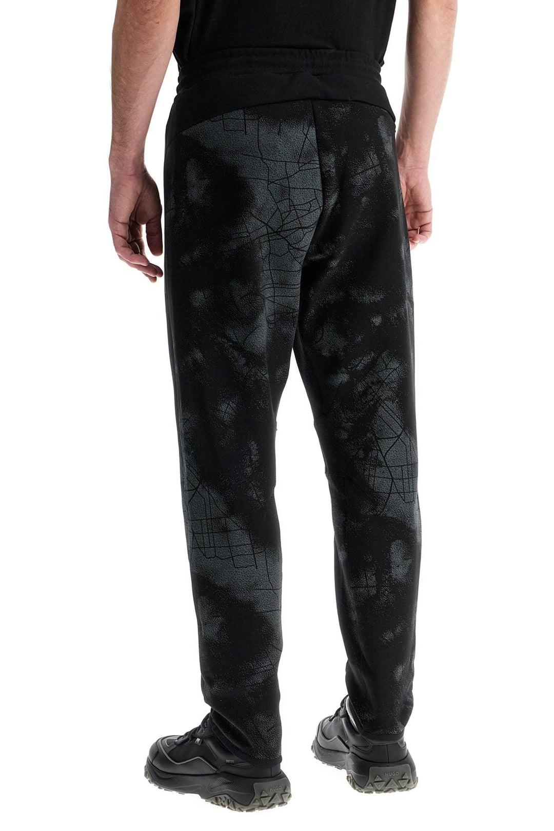 Pantaloni Uomo Vita Alta Nero Regular Fit Con Tasche Zip E Cordino