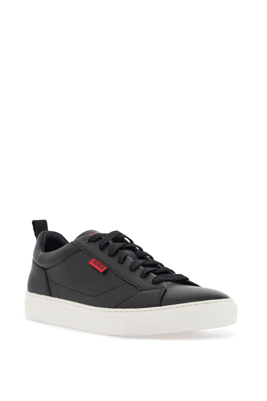 Sneaker Uomo Minimalista Nero Suola Gomma Logo Rosso