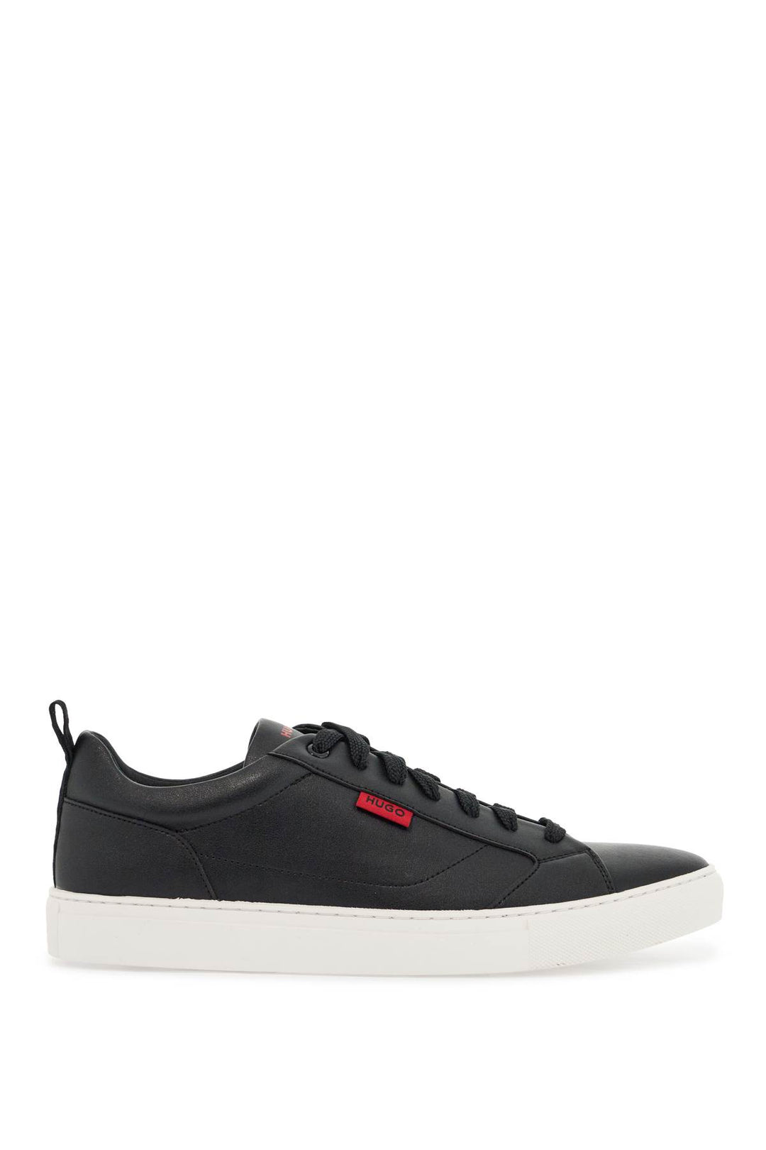 Sneaker Uomo Minimalista Nero Suola Gomma Logo Rosso