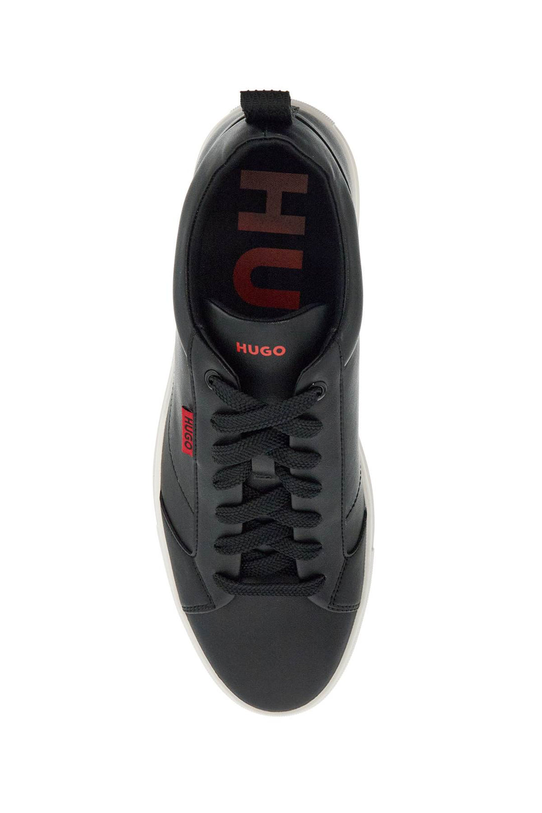 Sneaker Uomo Minimalista Nero Suola Gomma Logo Rosso