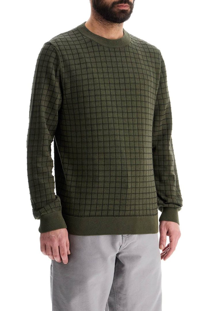 Maglione A Quadri Verde Scuro In Cotone Maniche Lunghe