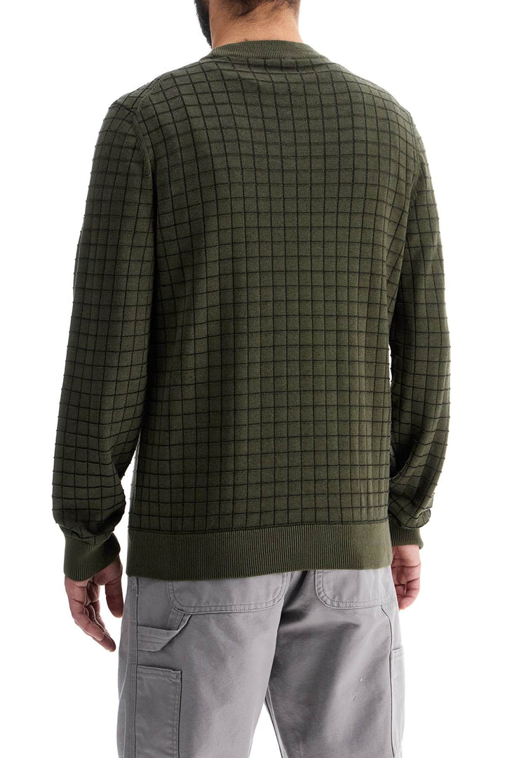 Maglione A Quadri Verde Scuro In Cotone Maniche Lunghe