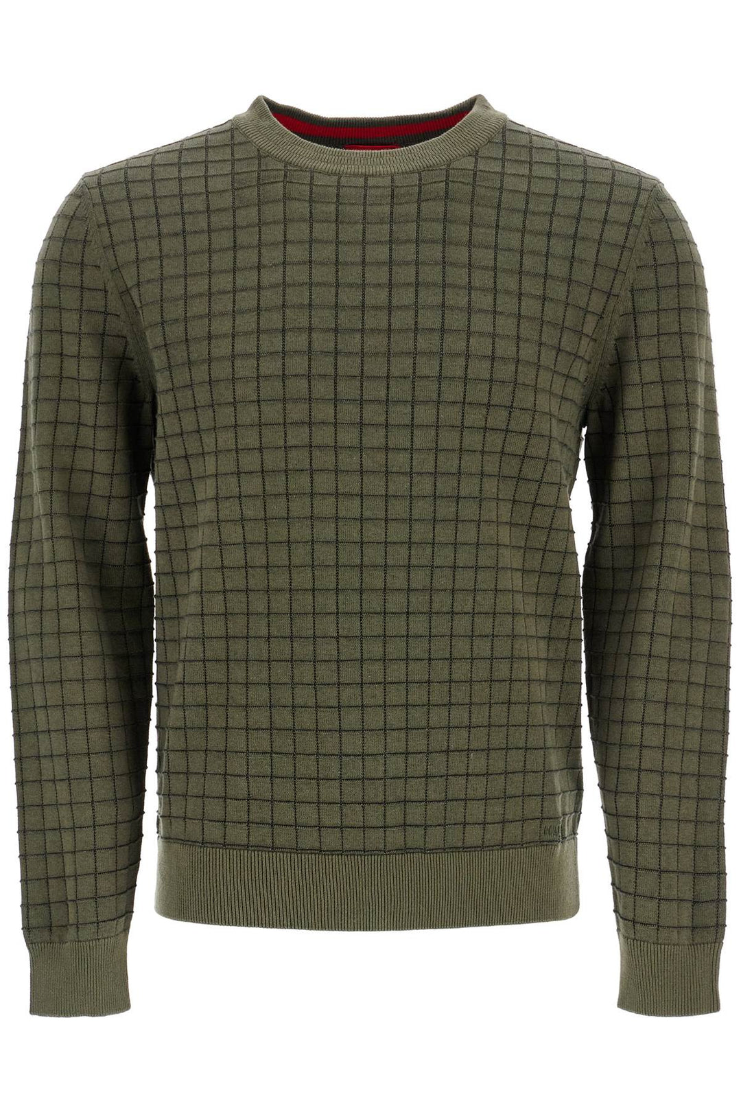 Maglione A Quadri Verde Scuro In Cotone Maniche Lunghe