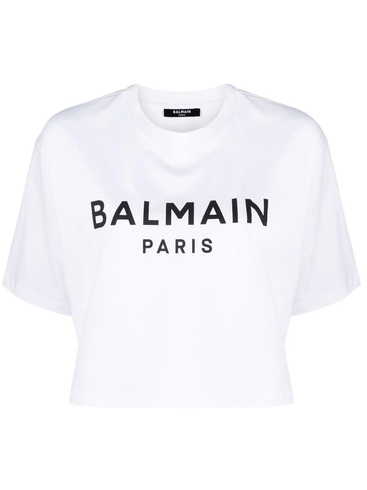 Balmain T-shirt crop con stampa