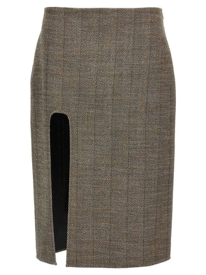 Slit Tweed Skirt Gonne Marrone