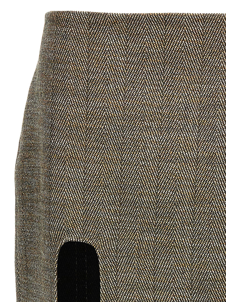 Slit Tweed Skirt Gonne Marrone