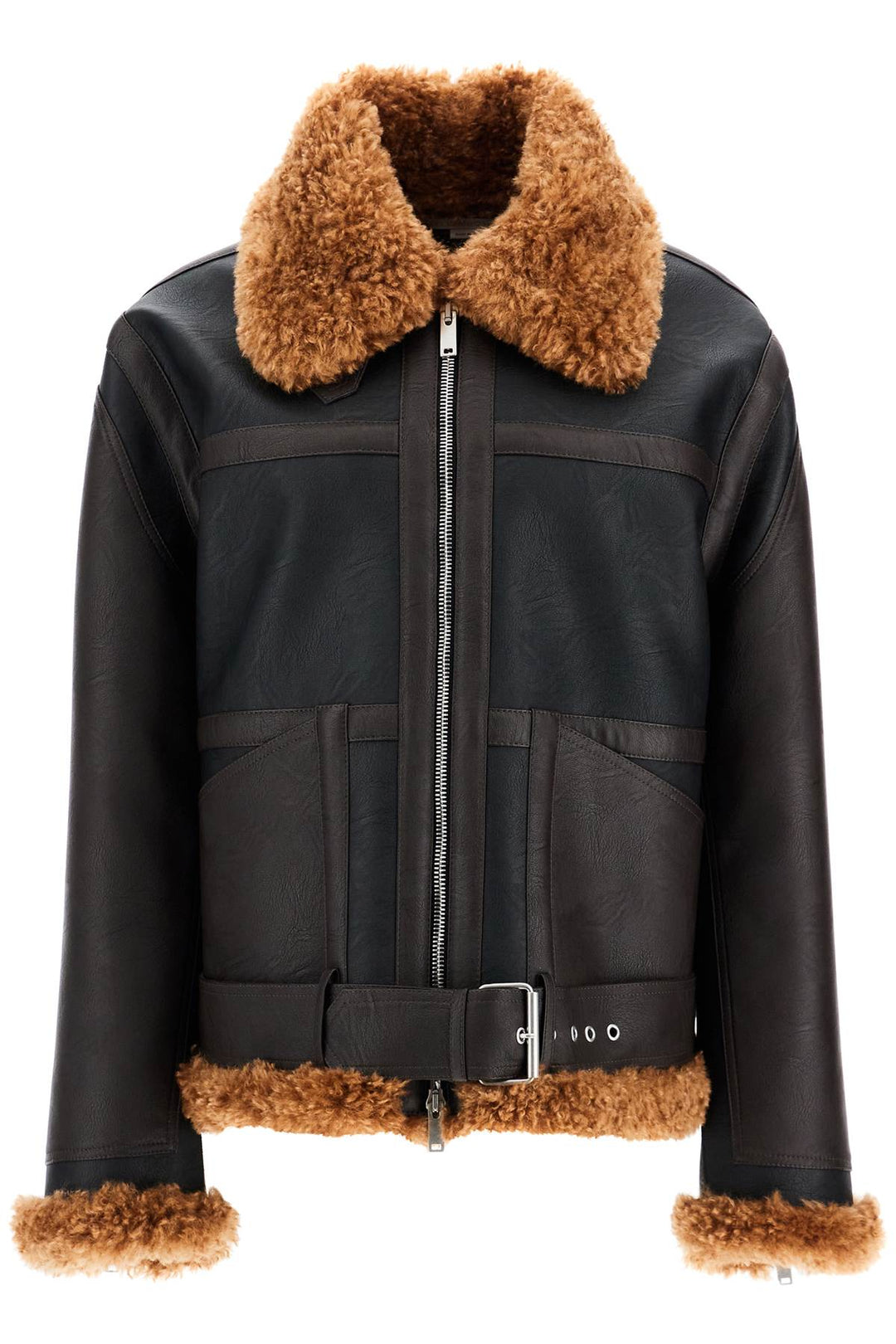 Giacca Biker In Pelle Vegana E Teddy