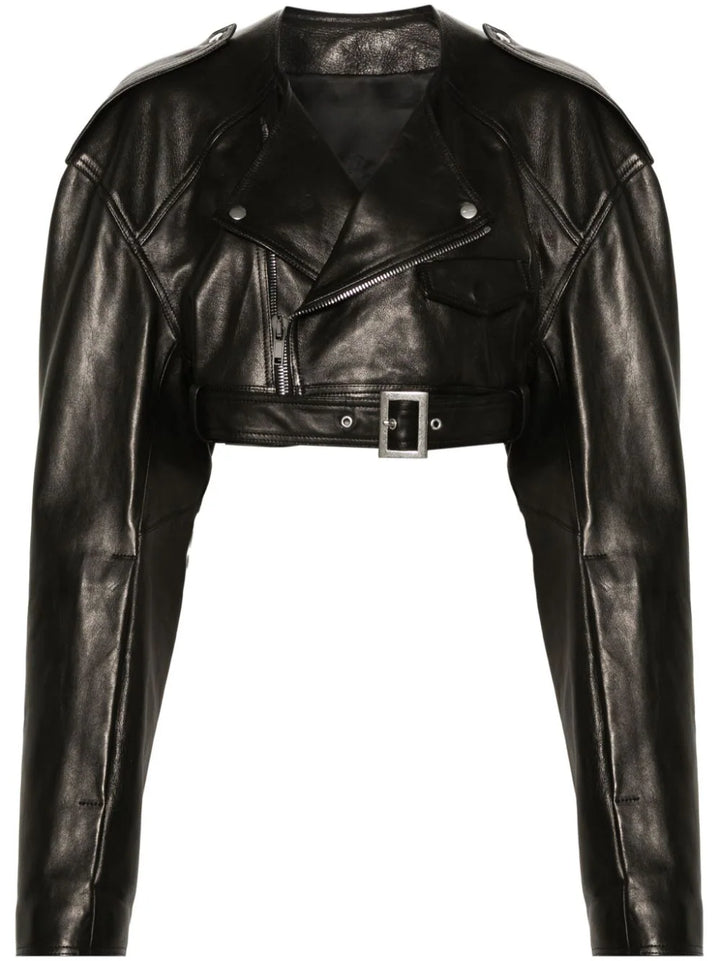 giacca biker corta in pelle