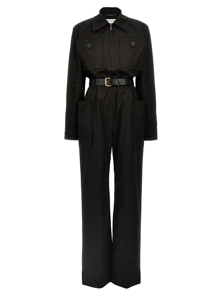 One-Piece Belt Twill Suit Tute Intere Nero