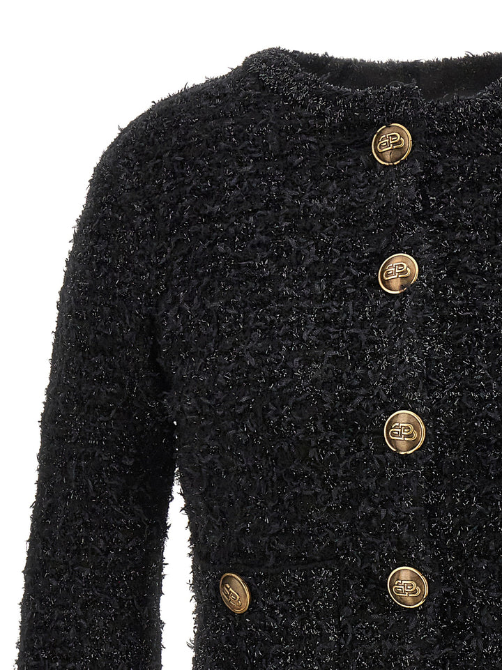 Cropped Tweed Cardigan Maglioni Nero