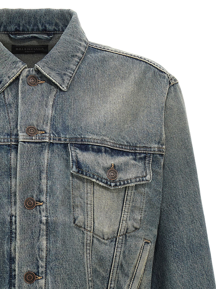 Rhinestone Logo Denim Jacket Giacche Blu