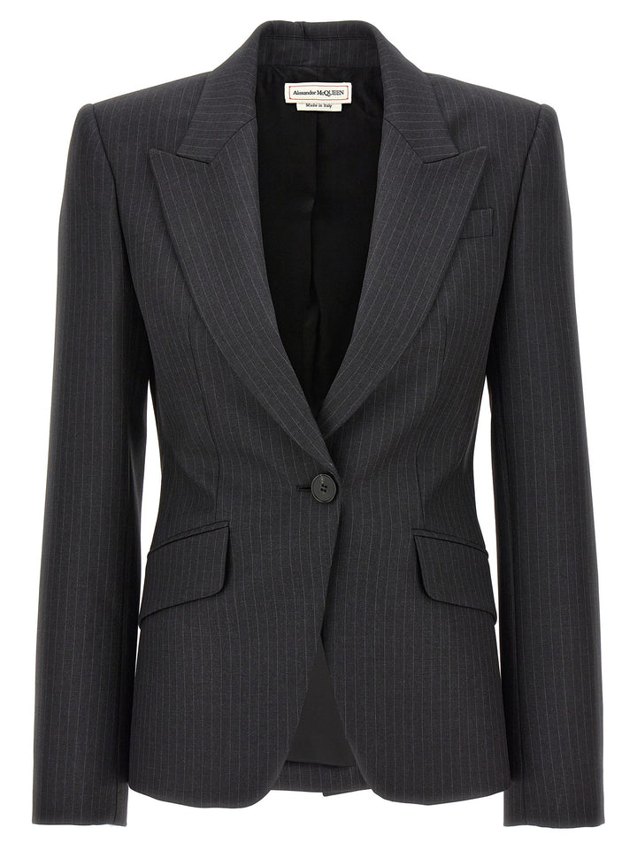 Pinstriped Single-Breasted Blazer Blazer And Suits Grigio