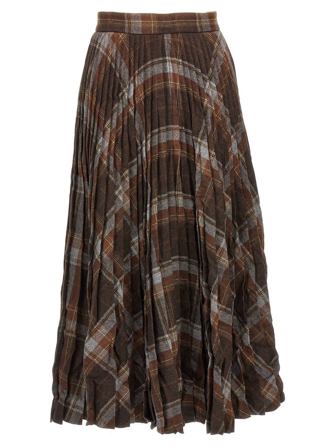 Pleated Skirt With Ruffled Effect Gonne Marrone