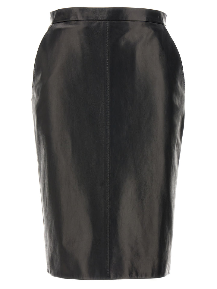 Leather Midi Skirt Gonne Nero