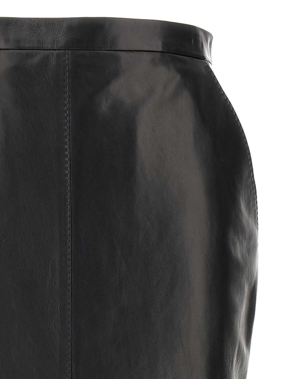 Leather Midi Skirt Gonne Nero