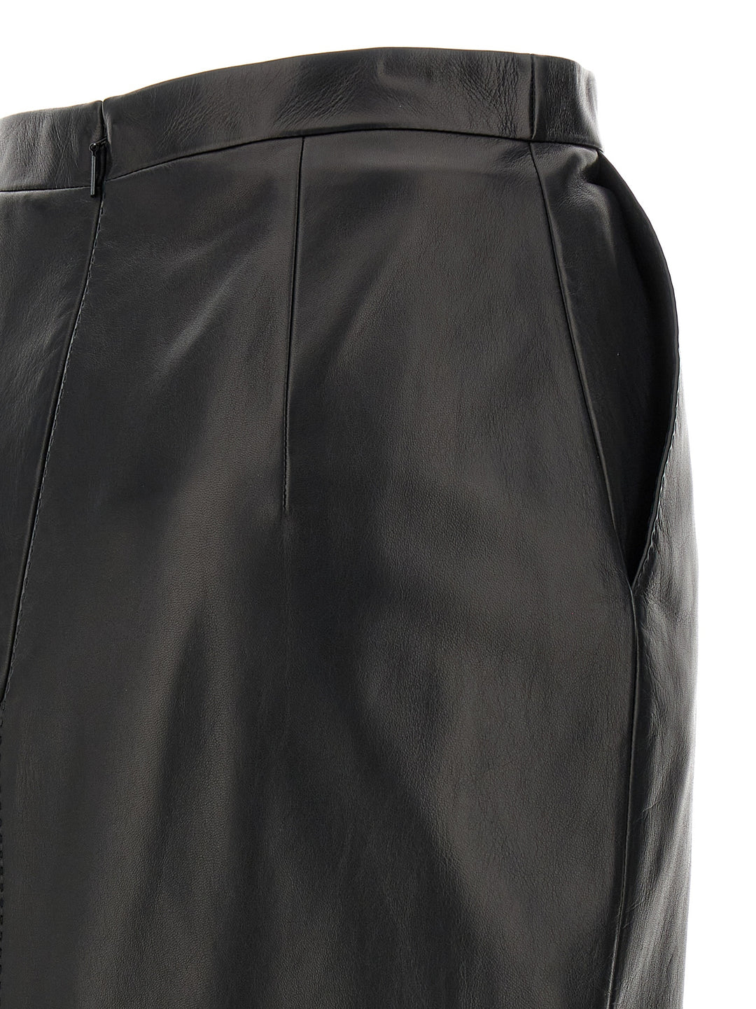 Leather Midi Skirt Gonne Nero