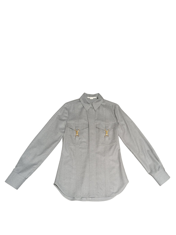 Flannel hardware detailed shirt light grey melange