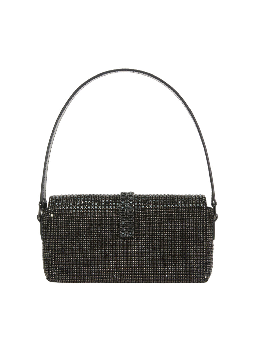 Black rhinestone chainmail baguette bag