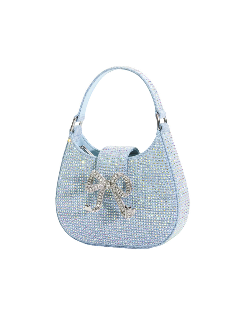 Blue rhinestone denim cresent bag