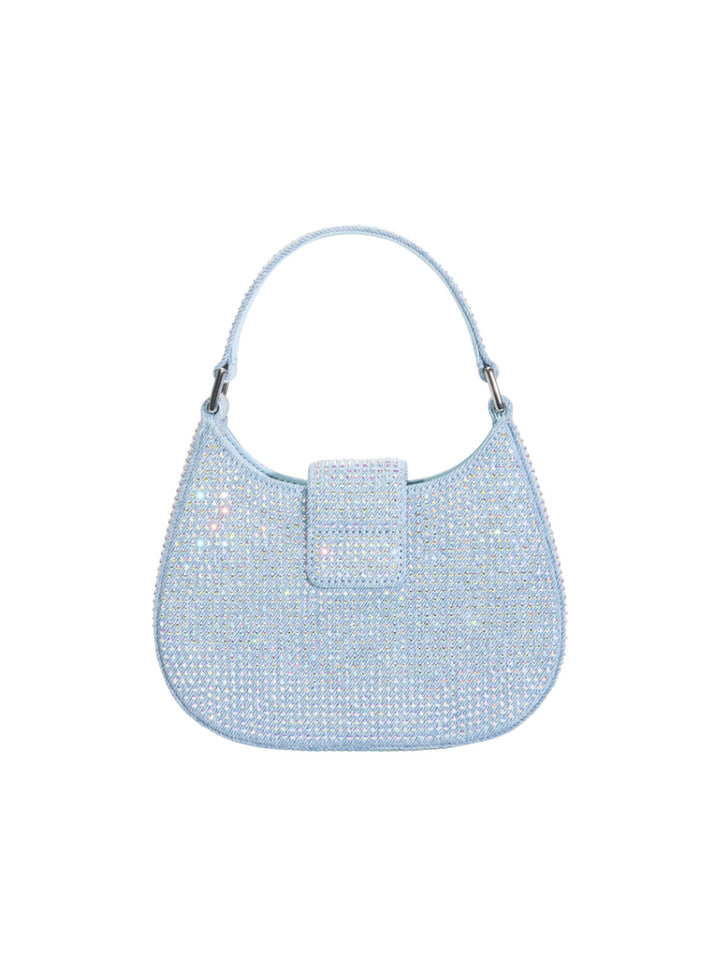 Blue rhinestone denim cresent bag