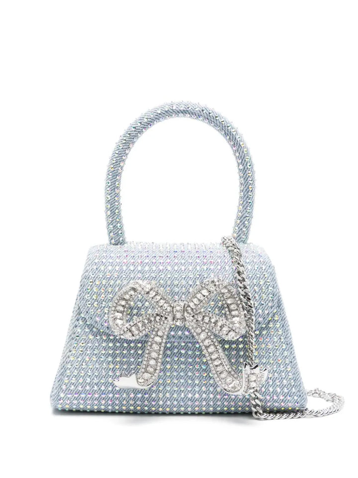 Blue rhinestone denim micro bag