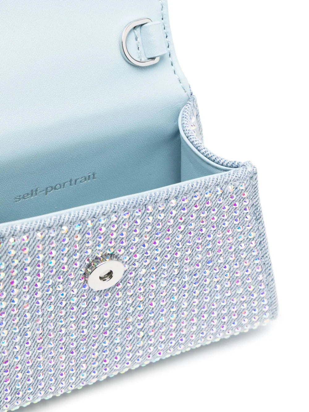 Blue rhinestone denim micro bag