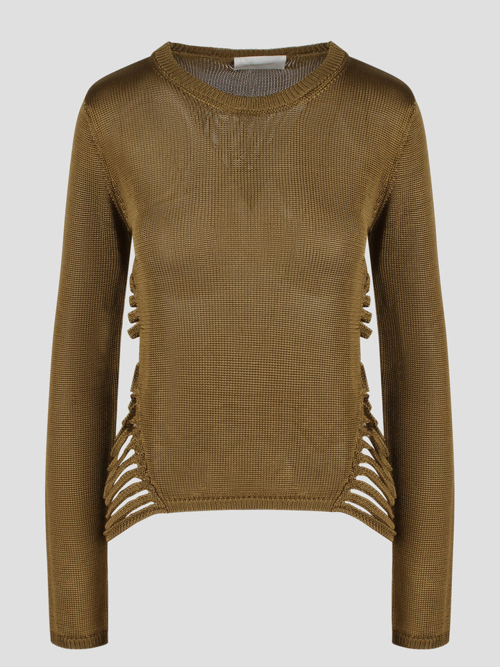 Fringed viscose knit sweater