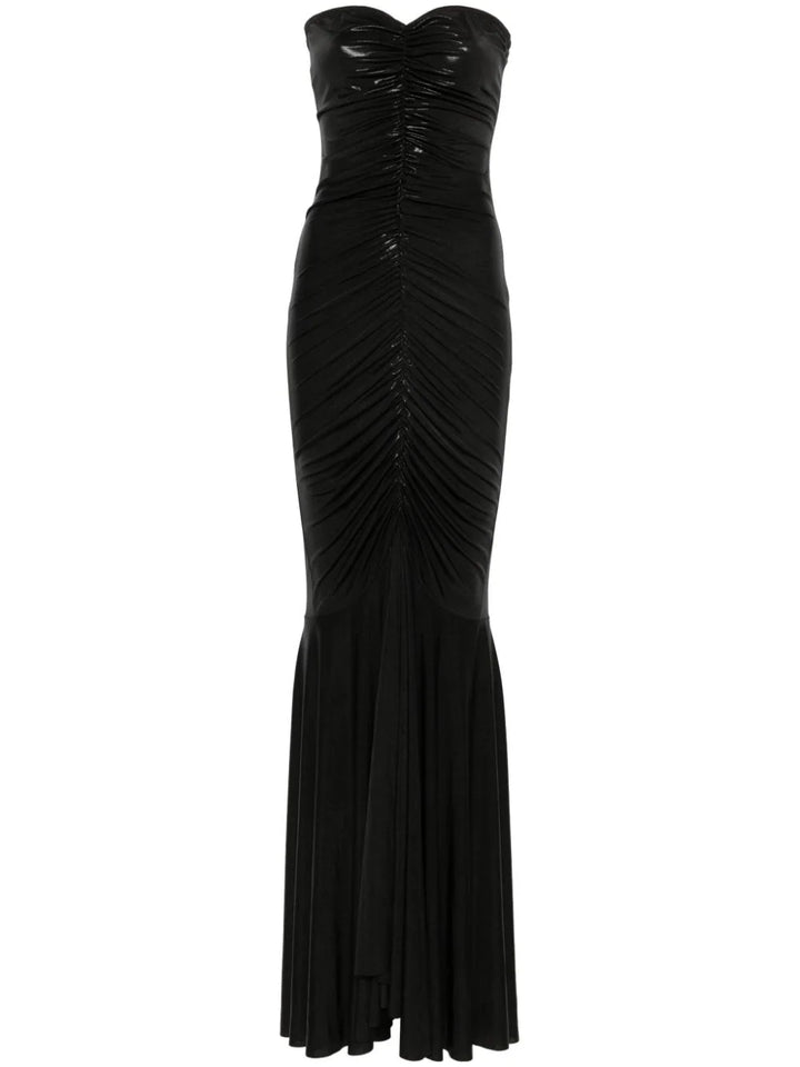 Strapless shirred front fishtail gown