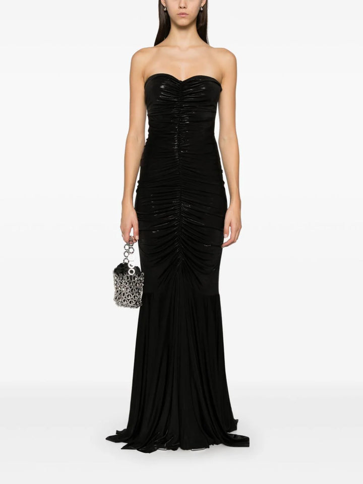 Strapless shirred front fishtail gown