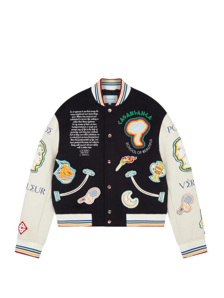 Chenille embroidered patchwork bomber jacket