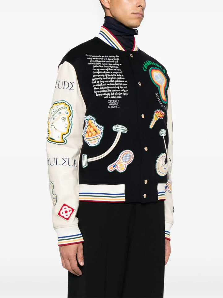 Chenille embroidered patchwork bomber jacket