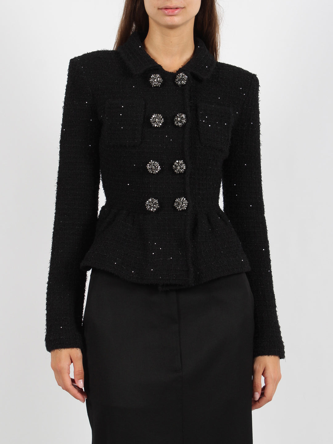 Textured knit peplum jacket