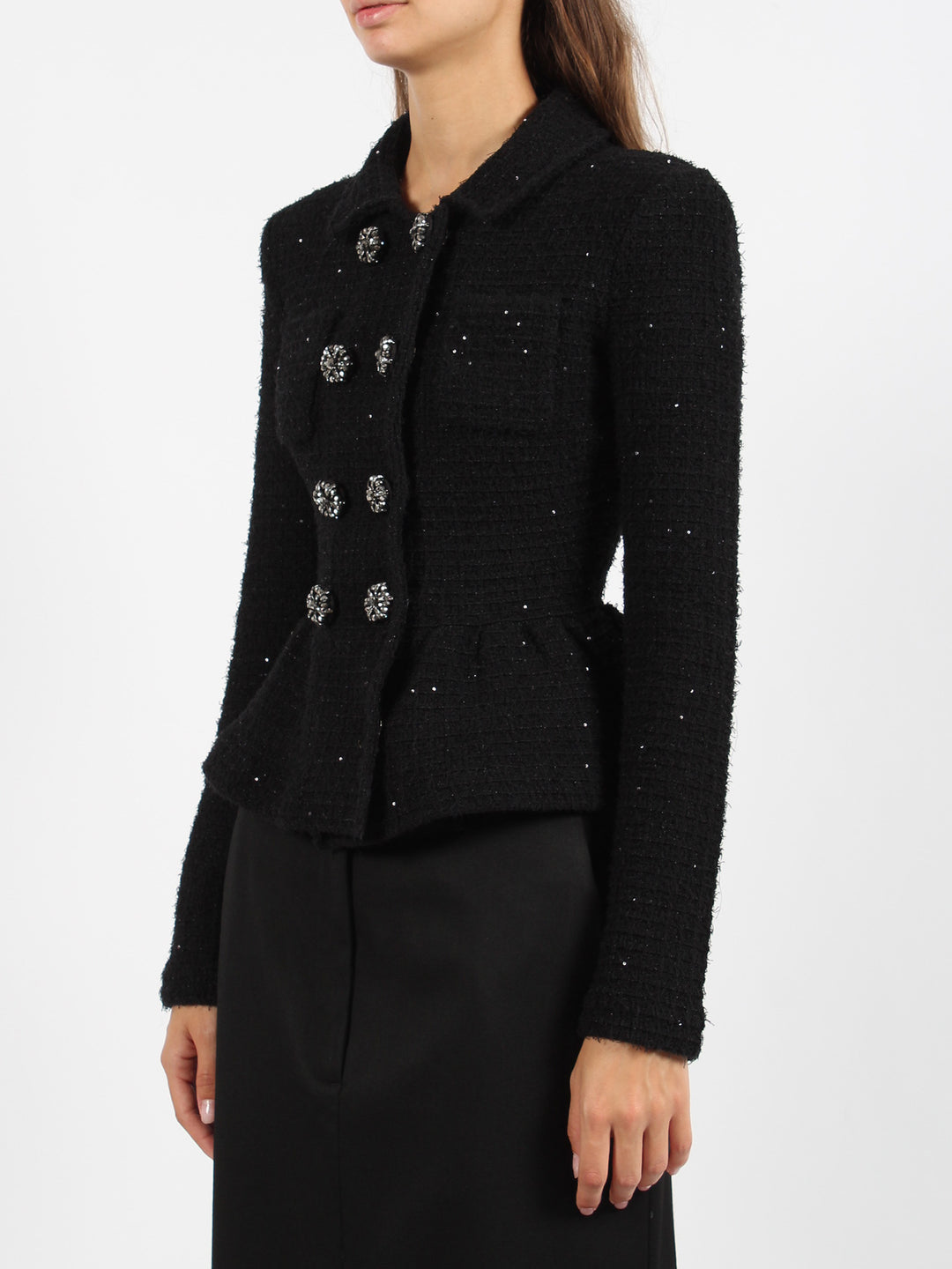 Textured knit peplum jacket