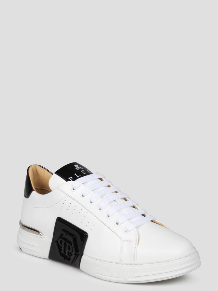 Mix leather lo-top sneakers hexagon