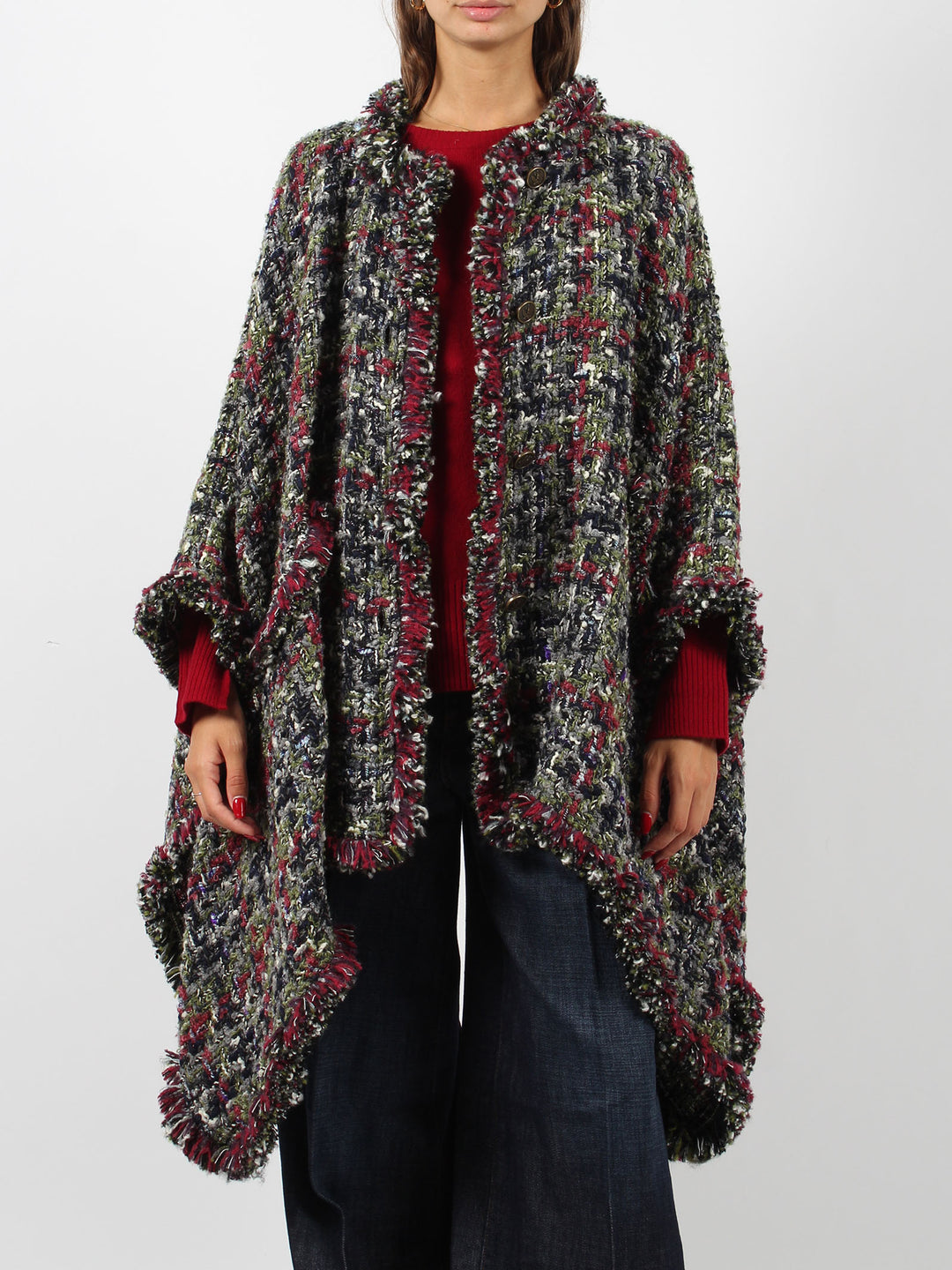 Multicolor tweed poncho